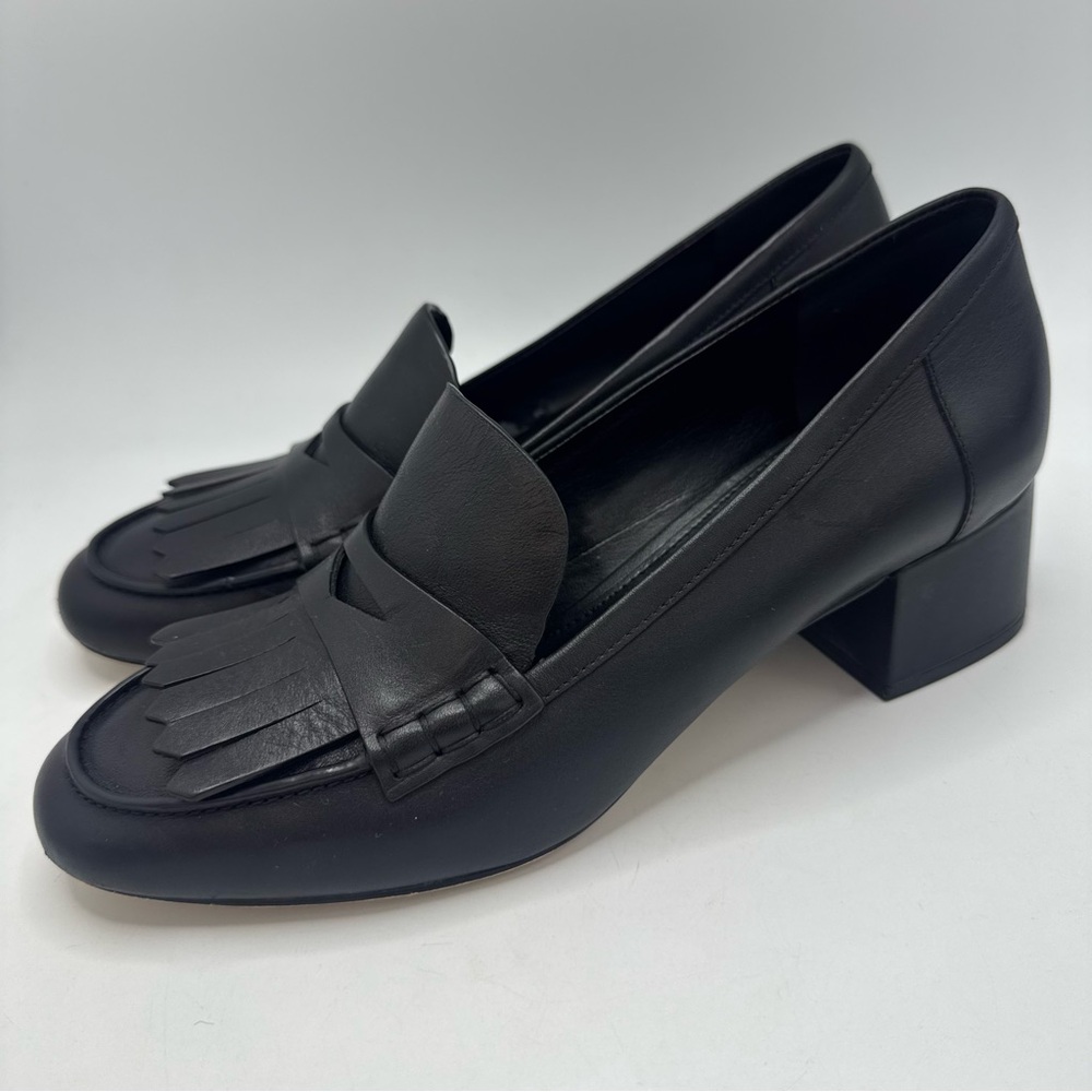 Michael Kors Black The Declan Penny Loafer Fringe Stacked Heel Shoes Size 7.5
